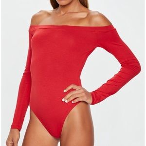 Red off the shoulder bodysuit